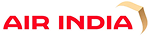 Air India logo: red wordmark with a stylized golden saffron-colored swoosh to the right.