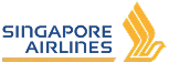 Singapore Airlines logo with blue text and a gold stylized kite emblem